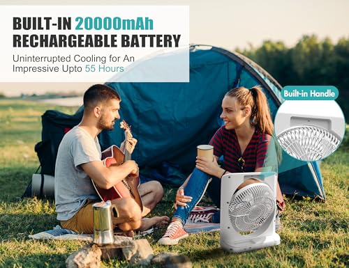 20000mAh Rechargeable Fan for Camping - 55h Super Long Last Battery Operated Fan, 10