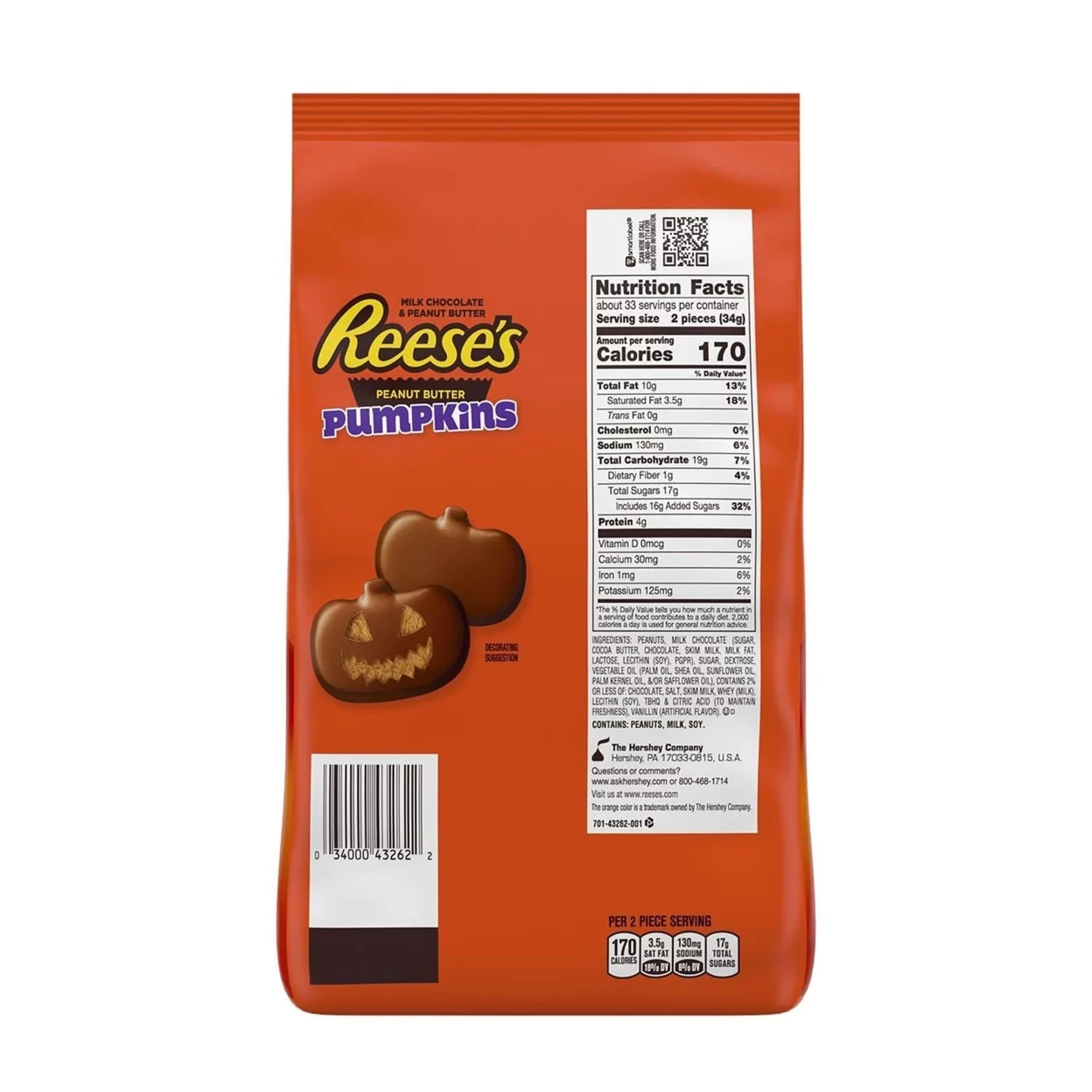 Reese's Milk Chocolate Peanut Butter Pumpkins Candy, (39.8 Ounce, 65 Count)