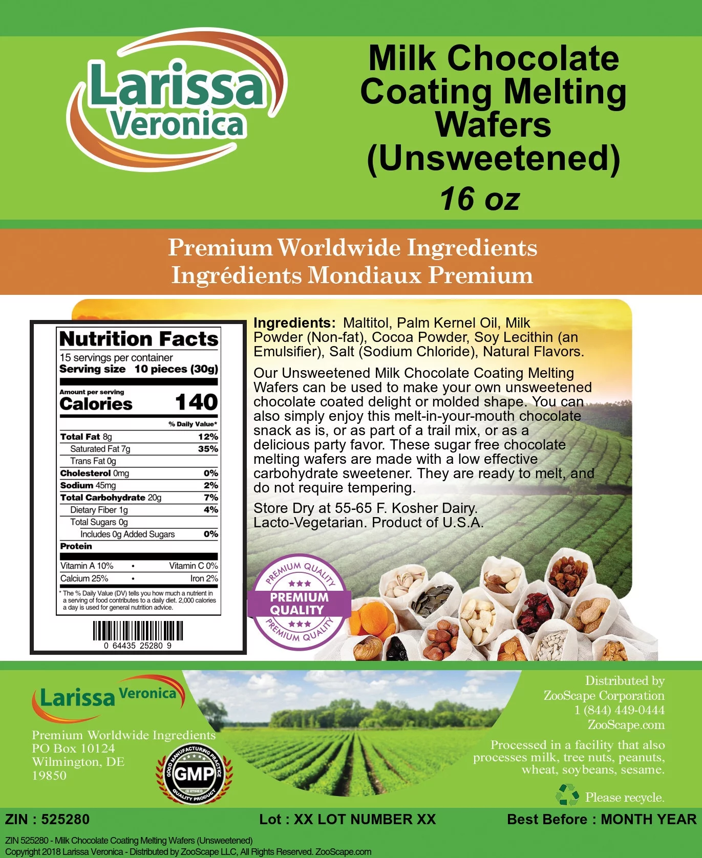 Larissa Veronica Milk Chocolate Coating Melting Wafers (Unsweetened), (16 oz, 3-Pack, Zin: 525280)
