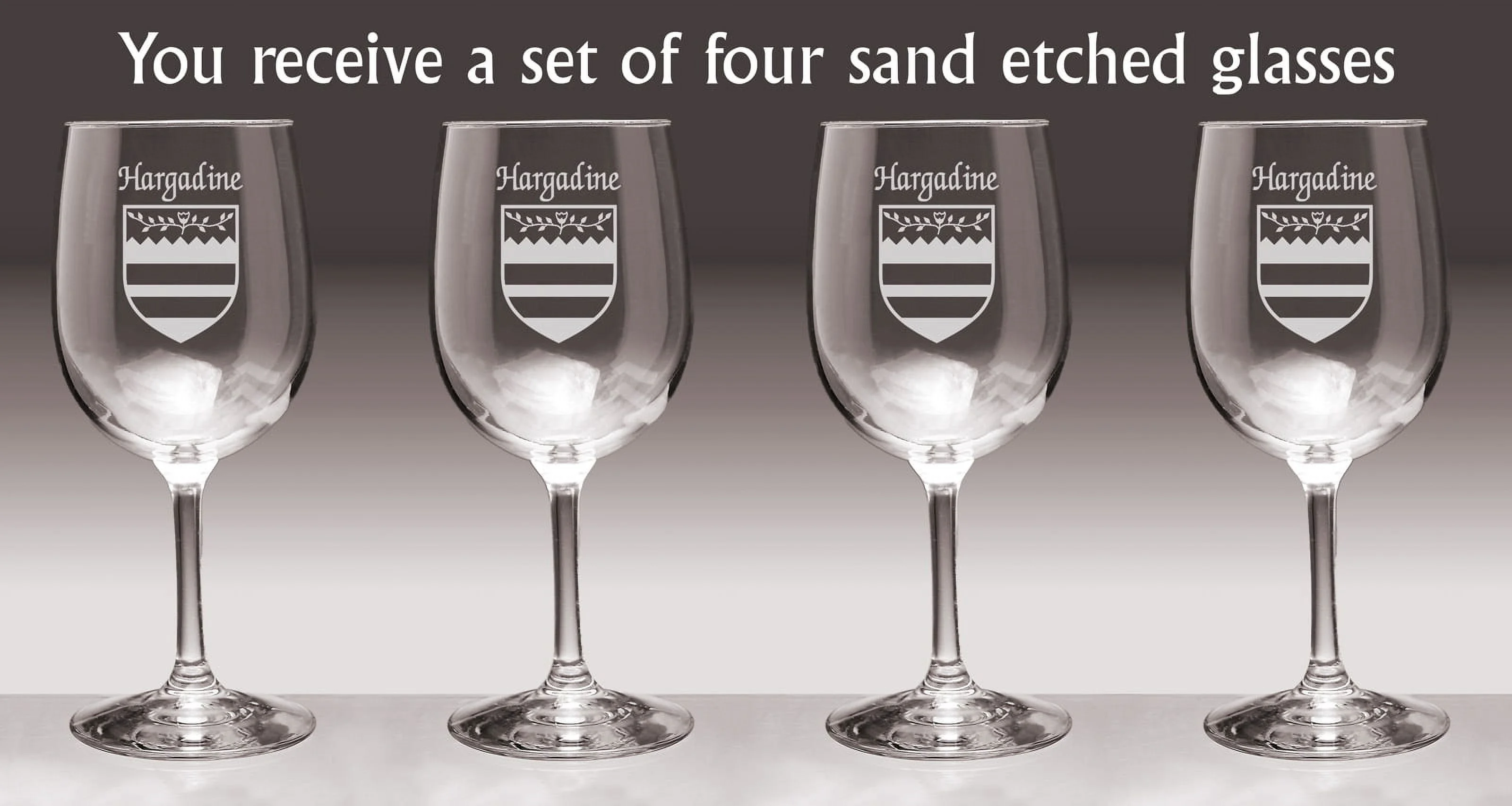 Hargadine Irish Coat of Arms Wine Glasses - Set of 4 (Sand Etched)