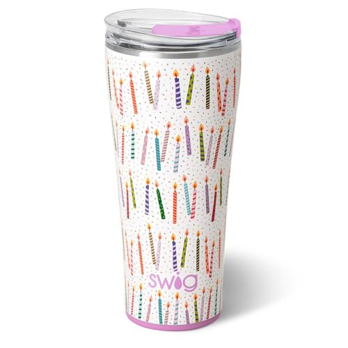 Swig Life 32oz Insulated Tumbler, Travel Coffee Tumbler with Lid, Cup Holder Friendly, Stainless Steel Travel Coffee Mug, Glitter Tumbler, Glitter Gifts (Confetti)