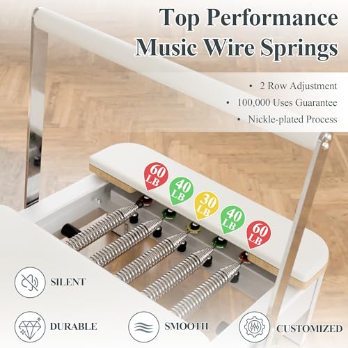 PAETA Pilates Reformer, 92” Aluminum Reformer Pilates Machine, Foldable Pilates Machine Equipment, with Music Wire Springs and Jump Boards, White