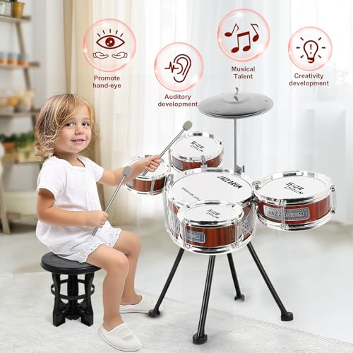 Drum Set for Toddlers 1-3, 8PCS Kids Drum Set Toys Ages 3-5 5-7 Educational Percussion Musical Instruments Drums Toys Playset for Beginner Boys Girls Birthday Xmas Gifts