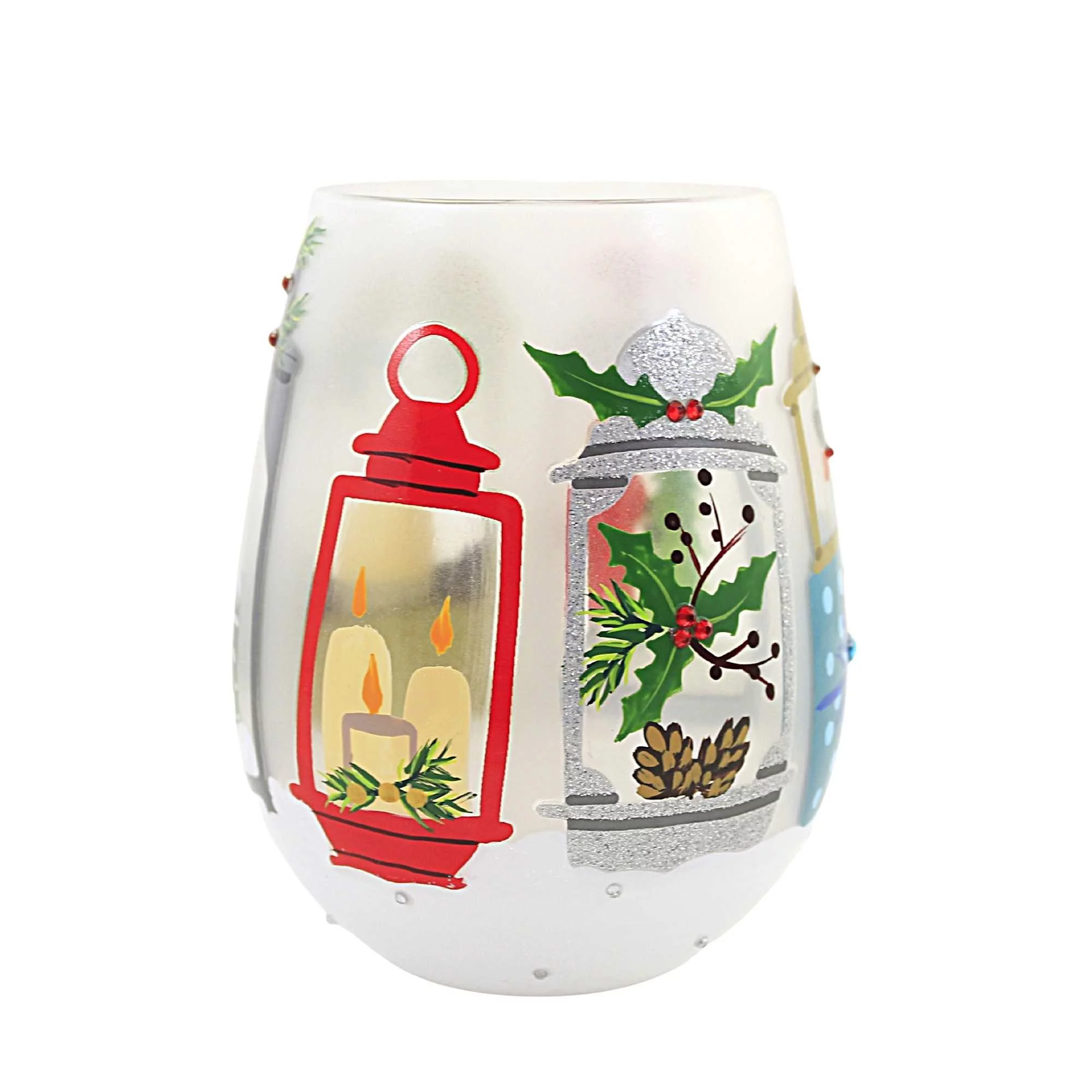 Tabletop Festive Lanterns Stemless Wine Glass Lolita Hand Painted 6011250