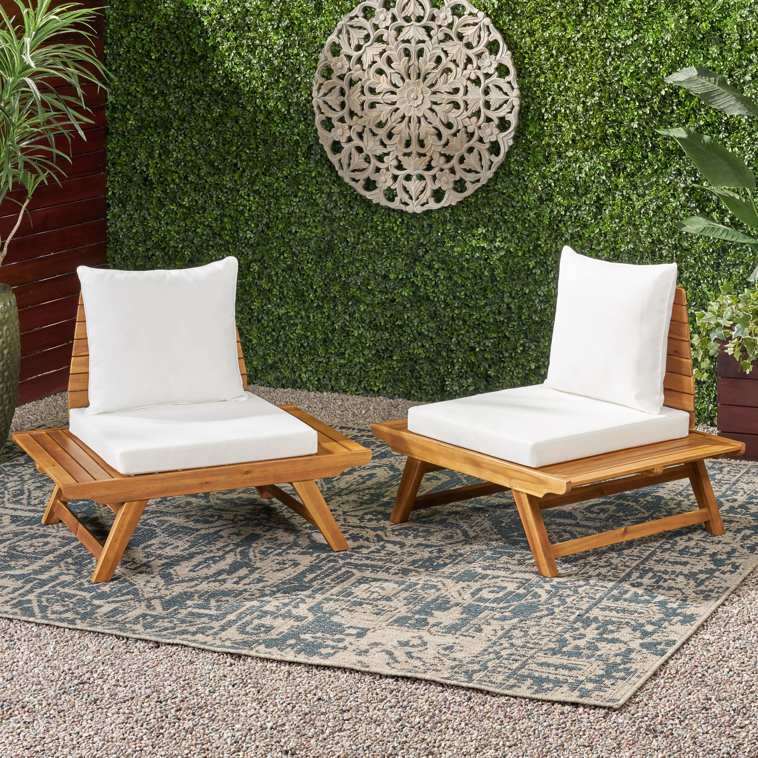 Noble House Sedona Outdoor Wood Club Chair with Cushion in White (Set of 2)
