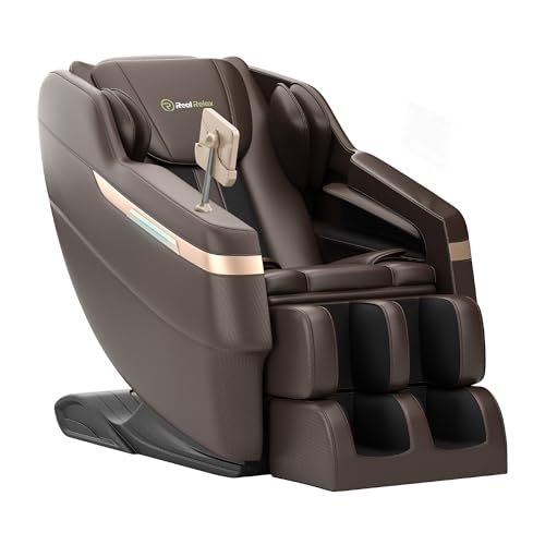 Real Relax 2025 Full Body Massage Chair, Zero Gravity Shiatsu Massage Chair Recliner, Waist and Calf Heating, Foot Massage, Bluetooth, Large Control Screen (Brown and Gold)