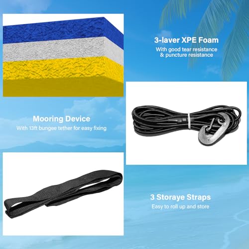 9/12/18 Ft Floating Water Mat – Heavy-Duty 3-Layer XPE Foam Pool Lake Floating Pad, Extra Large Capacity Water Lily Raft for Pool Parties, Beach, Ocean Water Recreation (Yellow-Blue, 12 * 6FT)