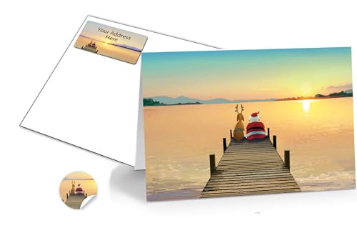 Stonehouse Collection | Dock Sunset Christmas Card | 18 Boxed Holiday Cards and Envelopes | USA Made | Boating, Beach, Nautical