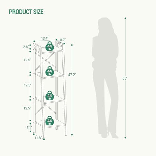 Ladder Shelf, Bookshelf Bookcase, Freestanding Corner Storage Shelve with 2 Hooks for Home Office, Living Room, Kitchen, Bedroom, Industrial, 5-Tier Greige BC03205B