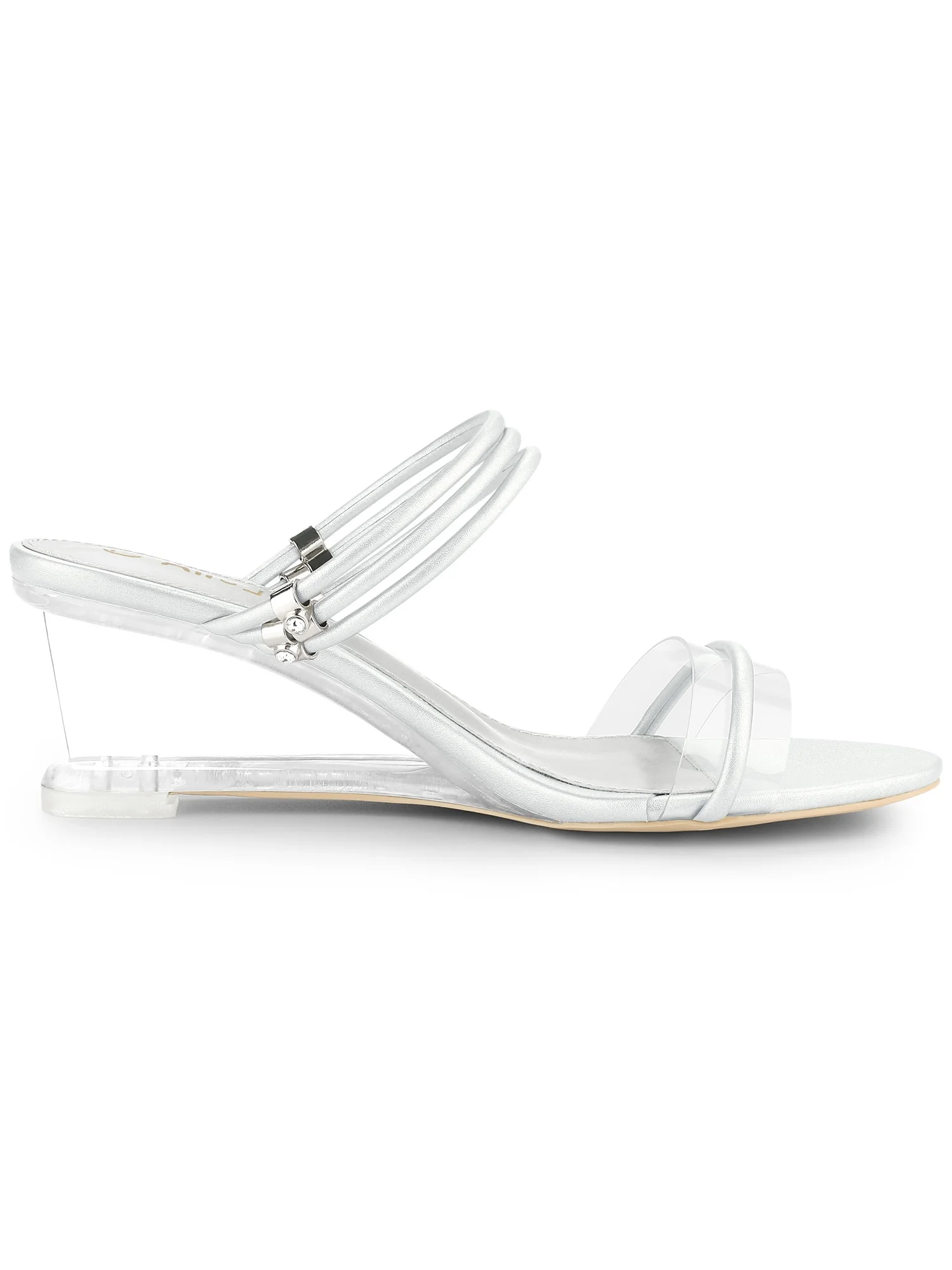 Allegra K Women's Slip on Clear Glass Heel Wedge Sandals