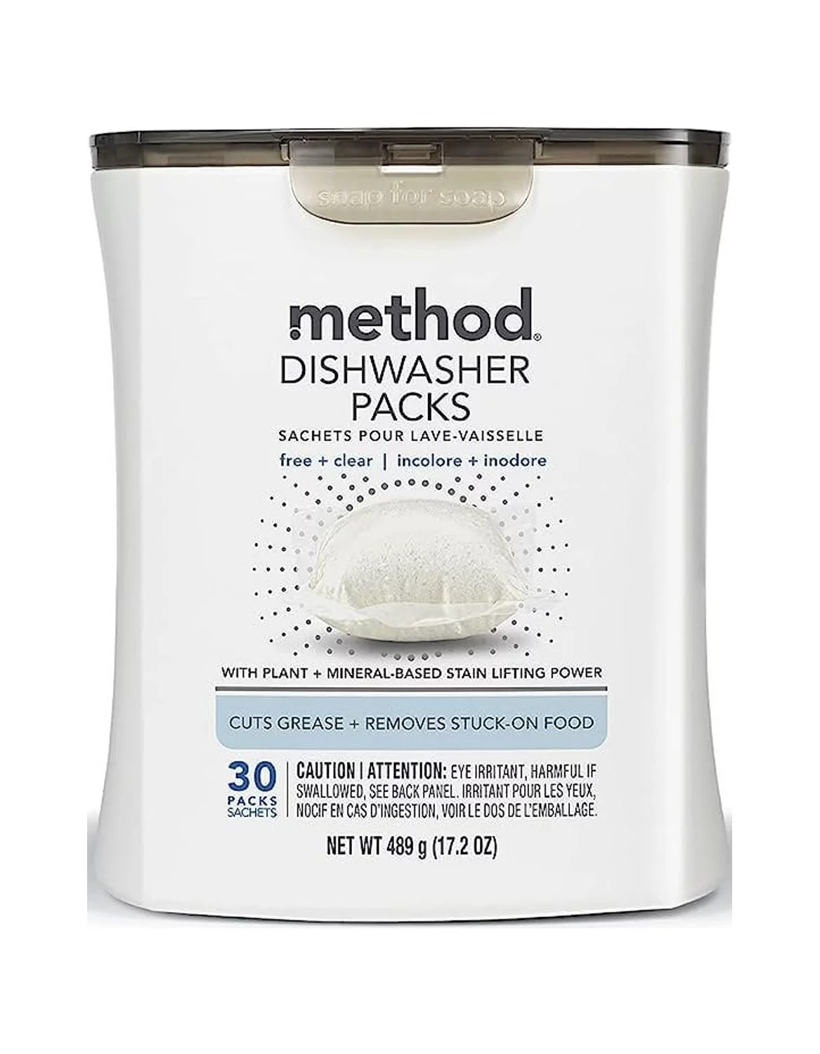 1024498 DSWSH PACK FREE&CLR 30PK Method Free & Clear Scent Pods Dishwasher Detergent 17.2 oz (Pack of 1)