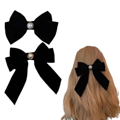 Large Velvet Hair Bow Clip with Metal Rose Accent, Pack of 2, Red