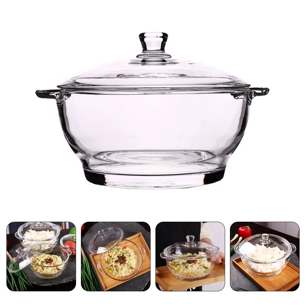 1pc Kitchen Glassware Salad Bowl Tempered Glass Bowl Microwave Oven Food Bowl