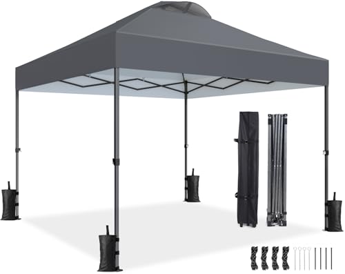 Amada 10x10ft 1-Person Setup Pop Up Canopy Tent - Easy Outdoor Sun Shade for Events, Parties, Camping, Gazebo with Wheel Cover Bag, Beach Tent with 3-Speed Adjustable Height,White