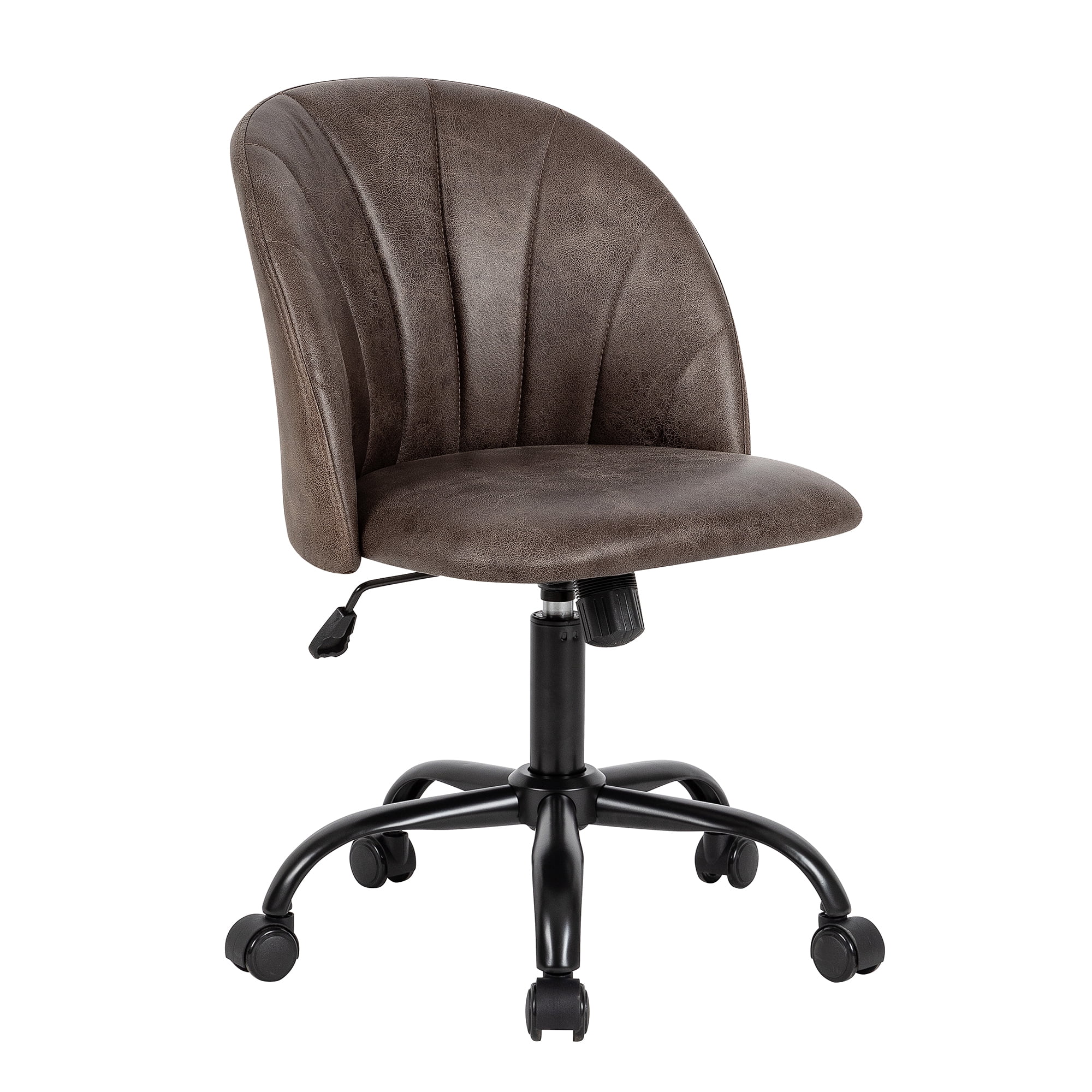 LEEJAY Ash Brown Faux Leather Swivel Desk Chair,Armless Adjustable Office Task Chair for Bedroom