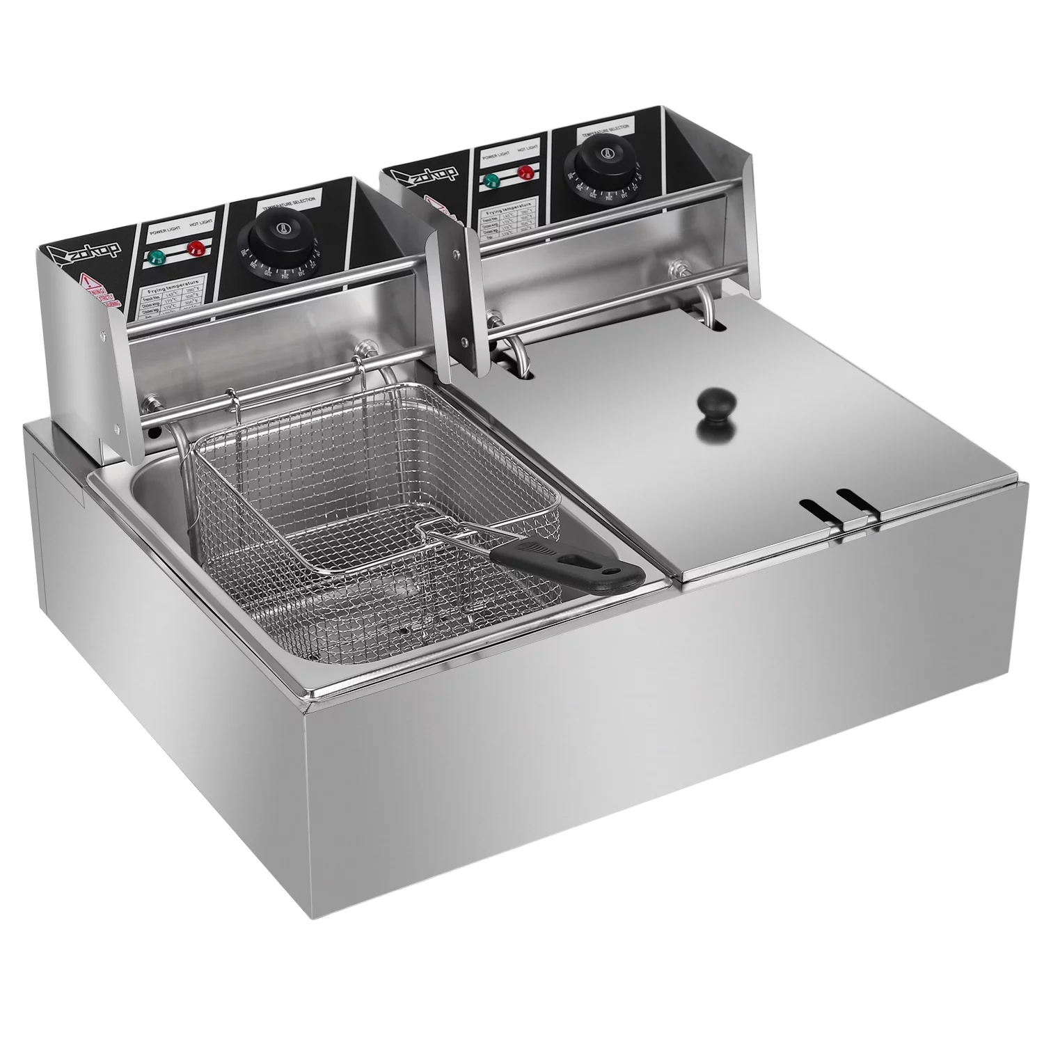 Double Cylinder Deep Fryer, 12.7QT 5000W Electric Fryer with Basket Countertop Oil Fryer