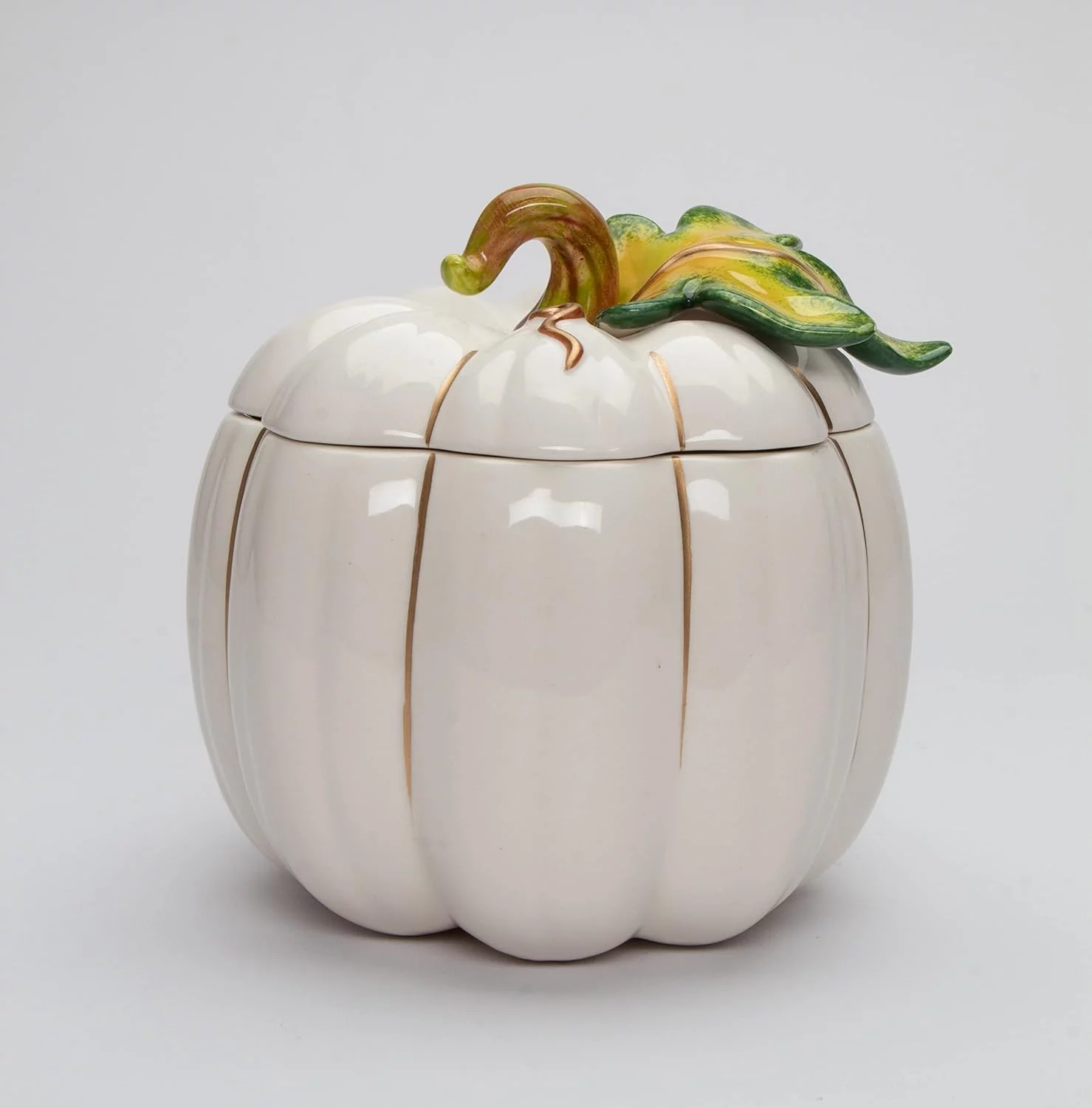 Fine Ceramic Thanksgiving Harvest White Pumpkin Cookie Candy Jar, 6-5/8