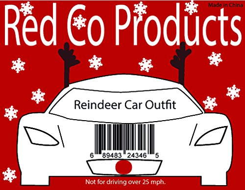 Red Co. 17” Standard Reindeer Christmas Car Kit Products, Antlers with Jingle Bells & Nose