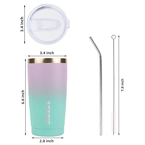 BJPKPK Insulated Tumbler 20 oz Stainless Steel Coffee Travel Thermal Cup With lids And Straws,Light Pink
