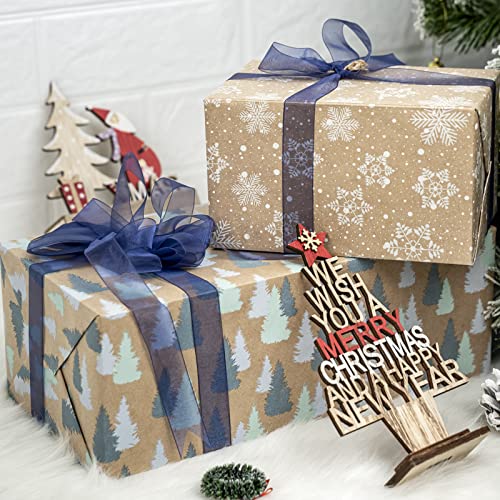RUSPEPA Christmas Kraft Wrapping Paper - Owl, Reindeer, Christmas Ball and Text Design - 4 Rolls - 30 inches x 10 feet per Roll