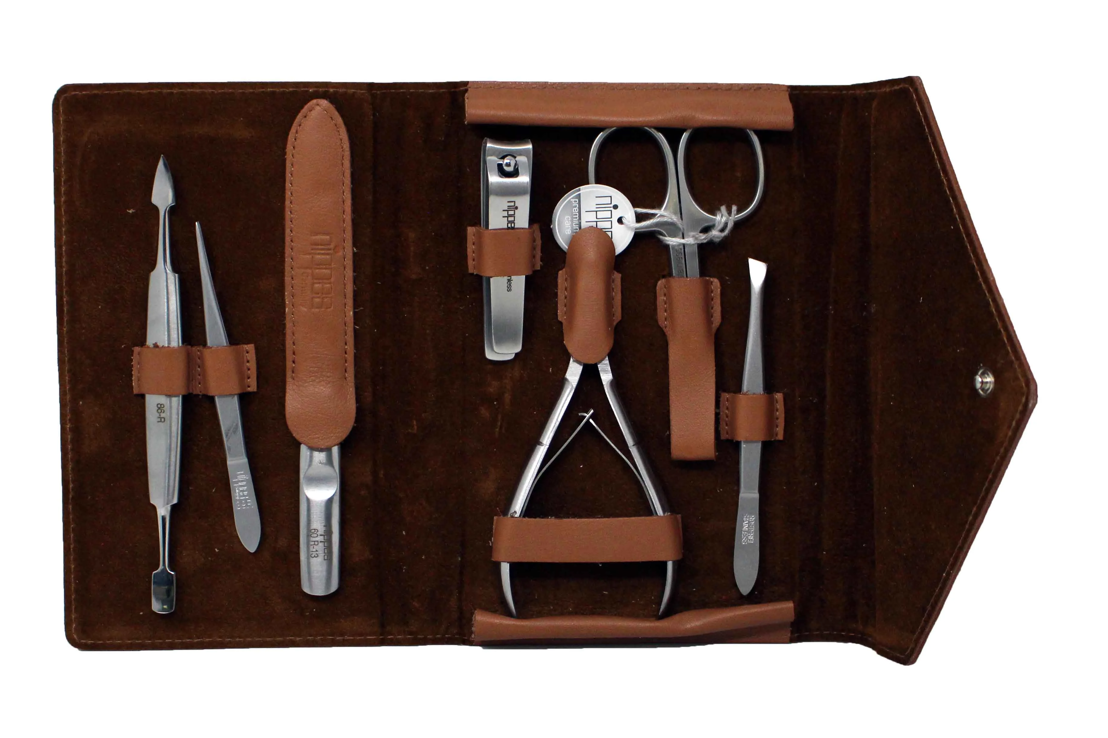 Nippes Solingen Premium Manicure Set 7 Piece Brown Leather Case