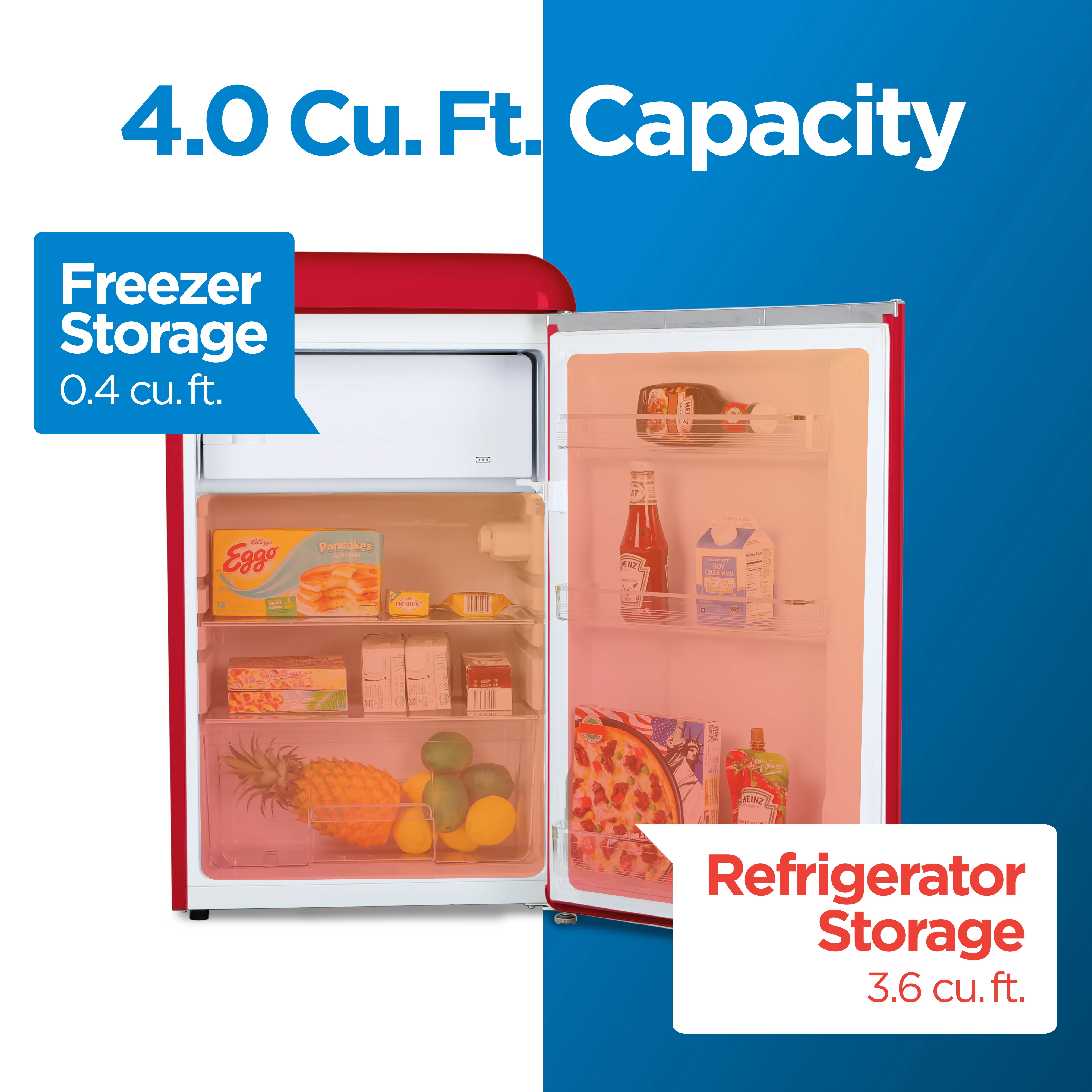Commercial Cool CCRR4LR Retro 4 Cubic Feet cu. ft. Freestanding Mini Fridge