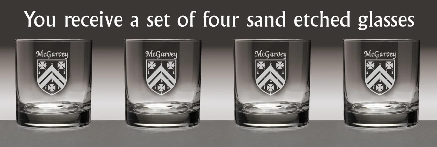 McGarvey Irish Coat of Arms Tumbler Glasses - Set of 4 (Sand Etched)