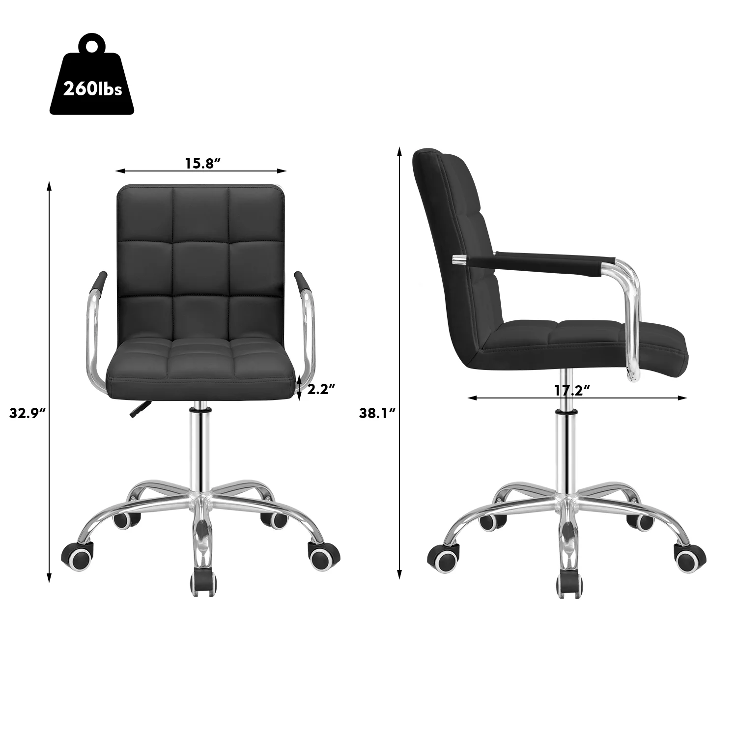 Furmax Mid-Back Office Chair Ribbed PU Leather Executive Chair, Black