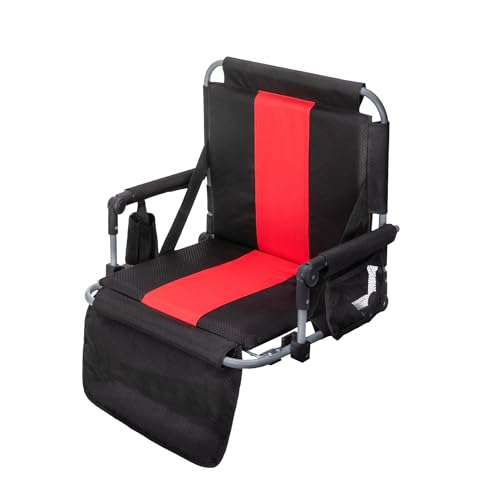 GREEN PARTY Stadium Seat for Bleachers Portable Outdoor Floor Folding Stadium Chair with Armrest, Back Support, Cup Holder, Mesh Bag and Hide Hooks