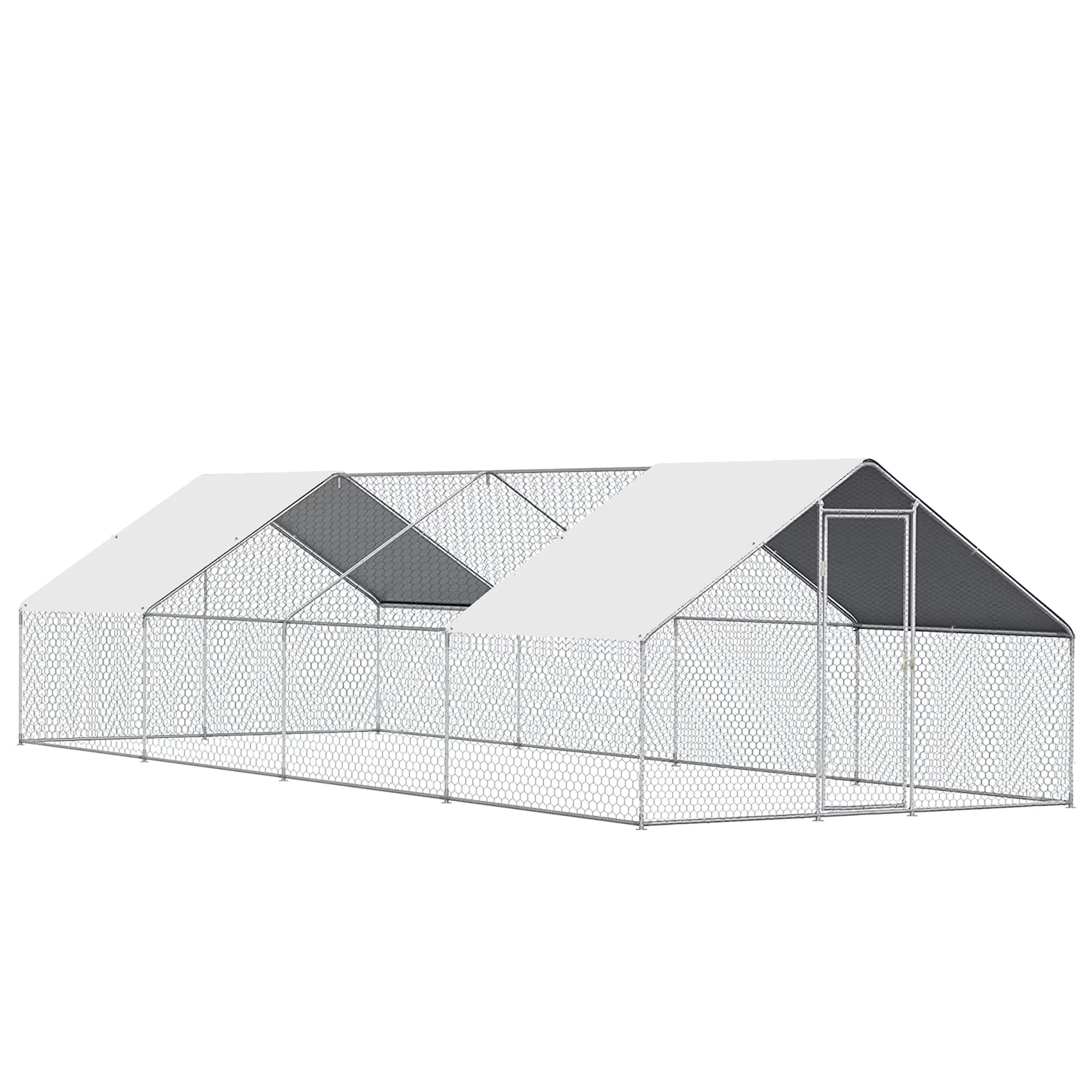 Outdoor Large Metal Chicken Coop for 40 Chickens Walk-in Hen House Poultry Pet Hutch w/ Cover Garden Backyard Cage for Farm Use 193.75 Square Feet