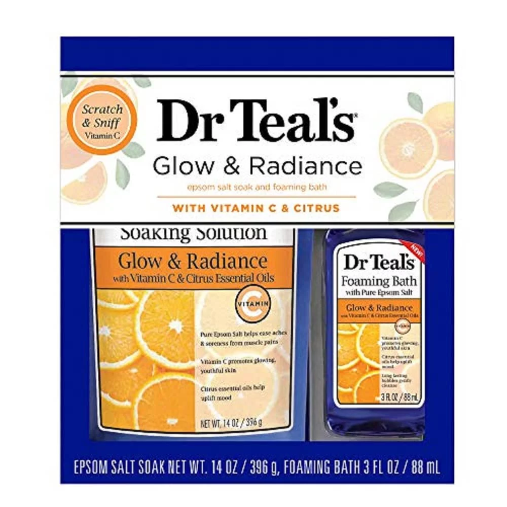 Dr Teal,S Glow & Radiance With Vitamin C & Citrus Epsom Salt Soaking Solution And Foaming Bath Gift Set