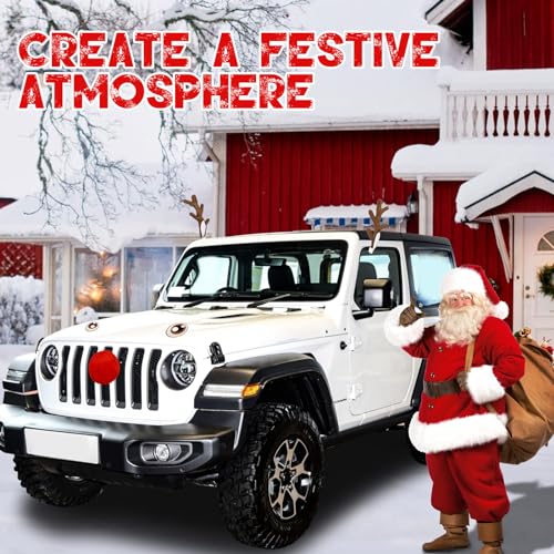 New Christmas Car Reindeer Antler with Ears - Cute Rudolph Reindeer and Red Nose Vehicle Decorations - Best Xmas Antler Decor for Car Window - Auto Holiday Accessories