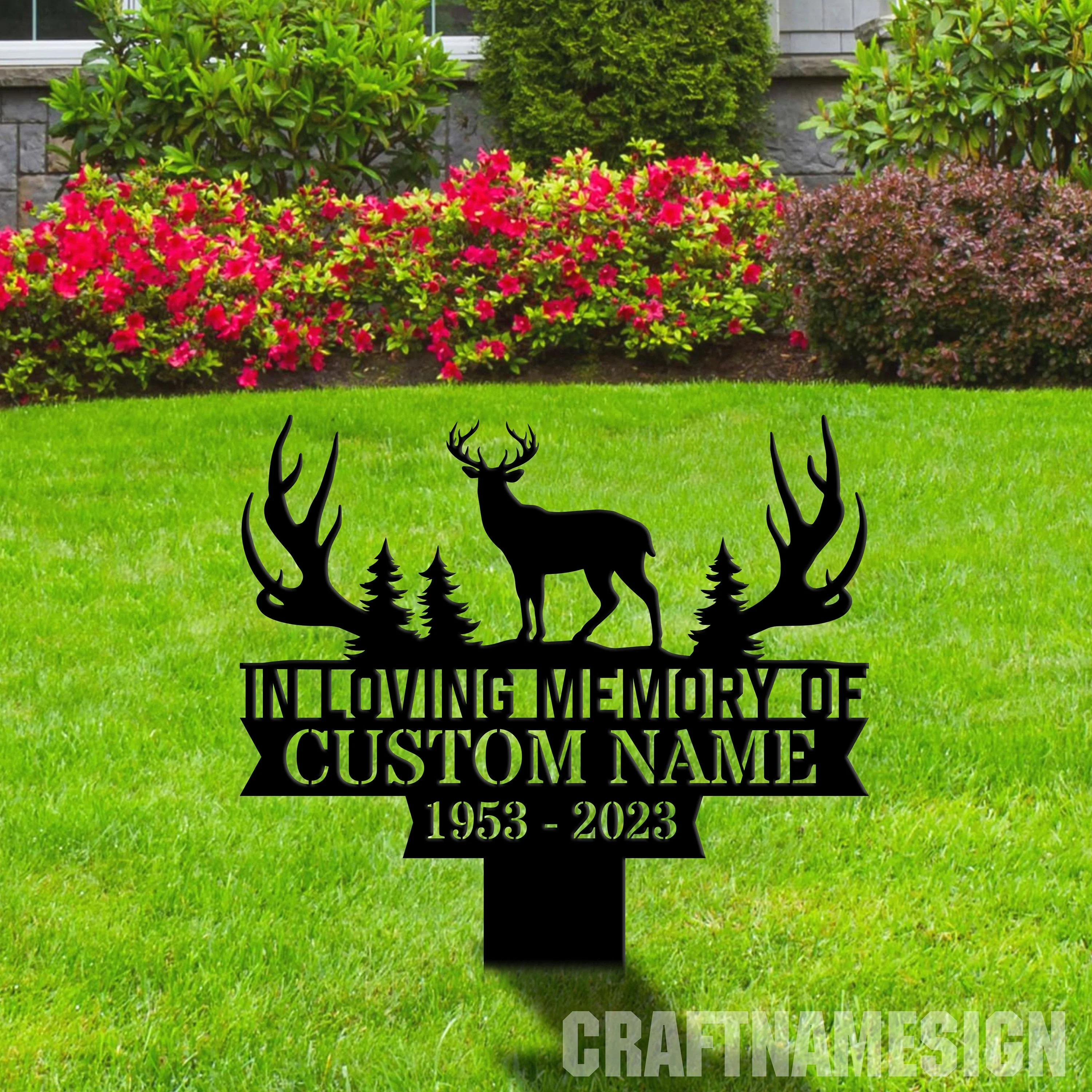 Craftnamesign Custom Deer Hunting Memorial Stake, Cemetery Stake, Grave Marker, Dad Memorial Stake