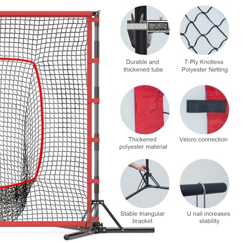 Baseball and Softball Practice Net, 7×7ft Portable Heavy-Duty Baseball Training Net for Hitting Batting Catching Pitching with 25mm Steel Frame and Carry Bag, Mutil-Sport Equipment Training Net
