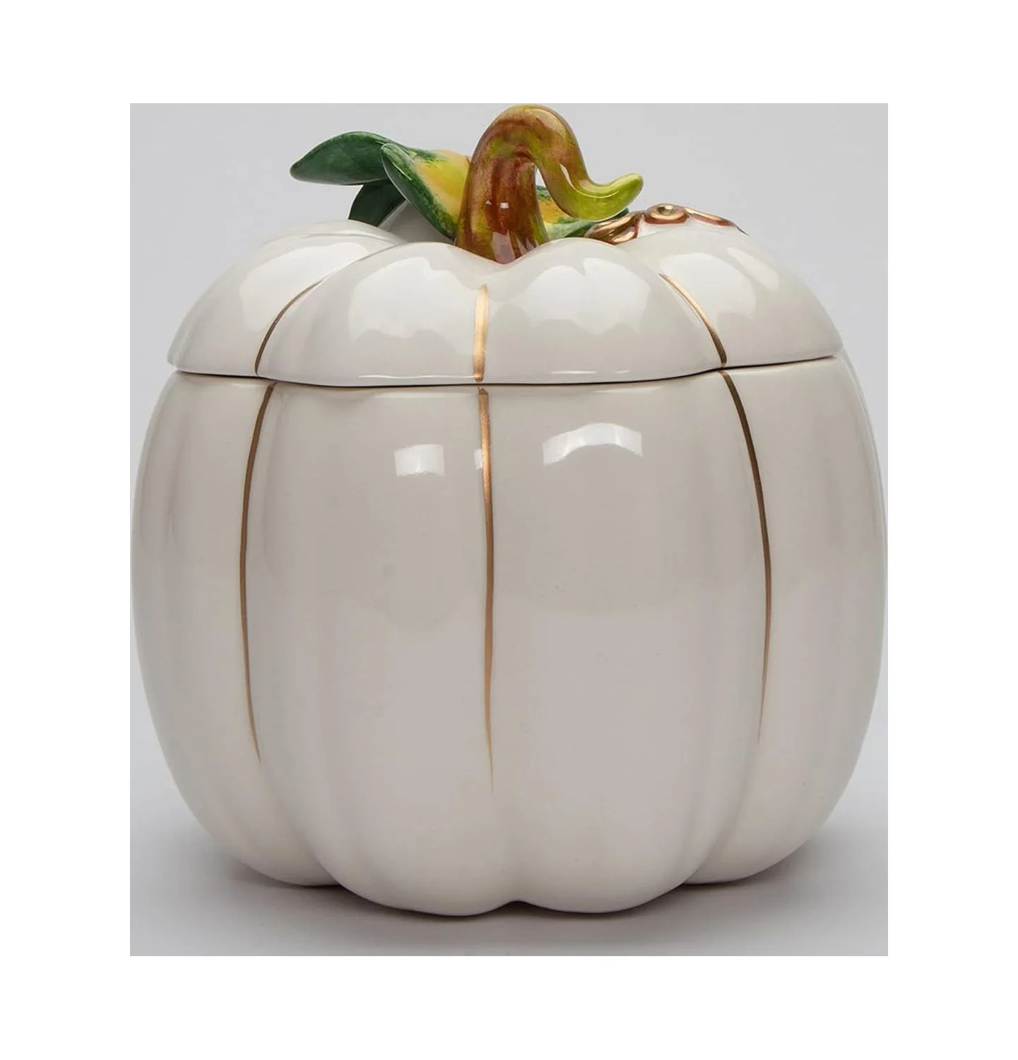 Fine Ceramic Thanksgiving Harvest White Pumpkin Cookie Candy Jar, 6-5/8