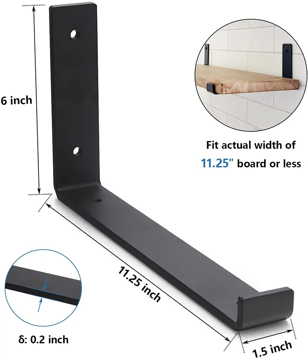 Metal Shelf Bracket 4 Pack, DIY Open Shelving, Black (11.25