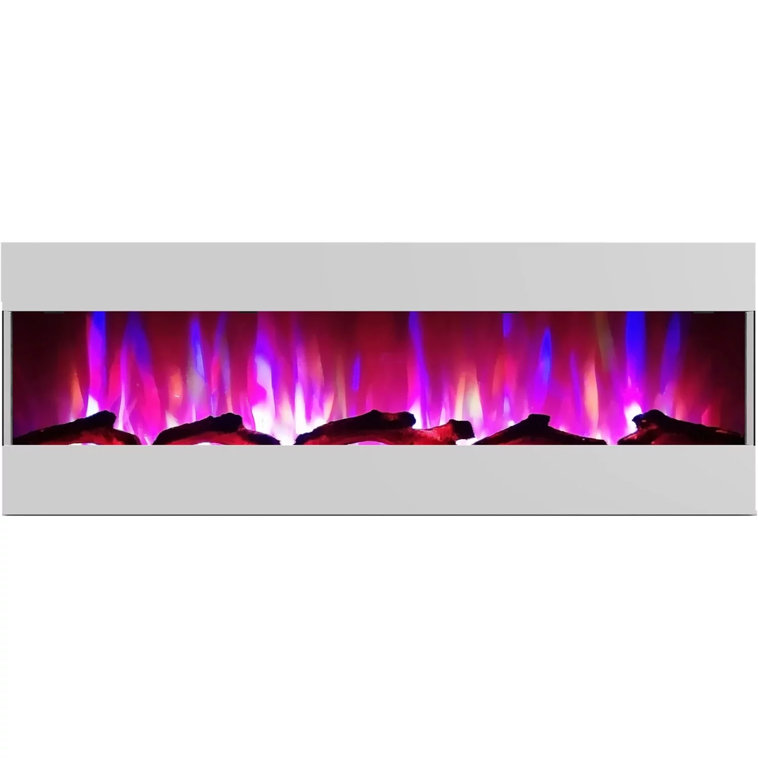 Cambridge 60 In. Recessed Electric Wall Mounted Fireplace Heater with Multi-color Flame Driftwood Log Display, Adjustable Heat, Remote - CAM60RECWMEF-2WHT