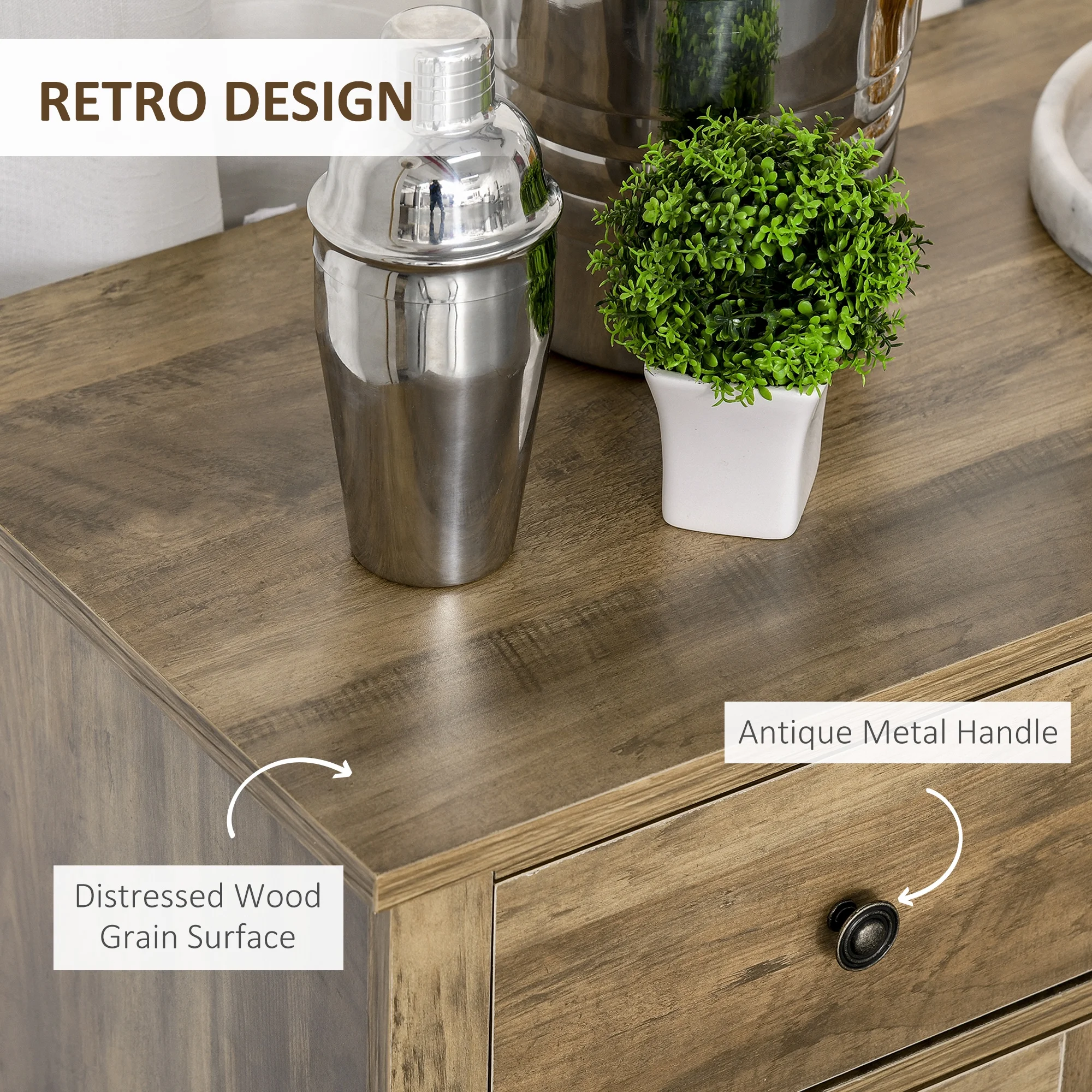 HOMCOM Farmhouse Coffee Bar Cabinet, Wine Cabinet with 3 Drawers, x-Shaped Wine Rack, Rustic Oak Grain