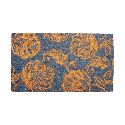 Coir Door Mat, Floral Print Entryway Floor Mats with Non-Slip PVC Backing, Indoor Outdoor Mat for Front Door Decor, Spring Door Mat, Welcome Mats with Chelsea Flower Print, Blue, 30”x 17”