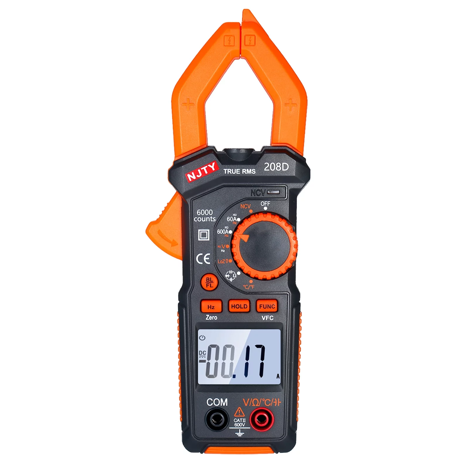 Njty 600A Ac/Dc Digital Clamp Meter with Temperature Auto Ranging Multimeter with Audible Continuity Beep True-Rms Clamp Meter with Diode/Ncv/Voltage/Current/Resistance/Frequency/Capacitance