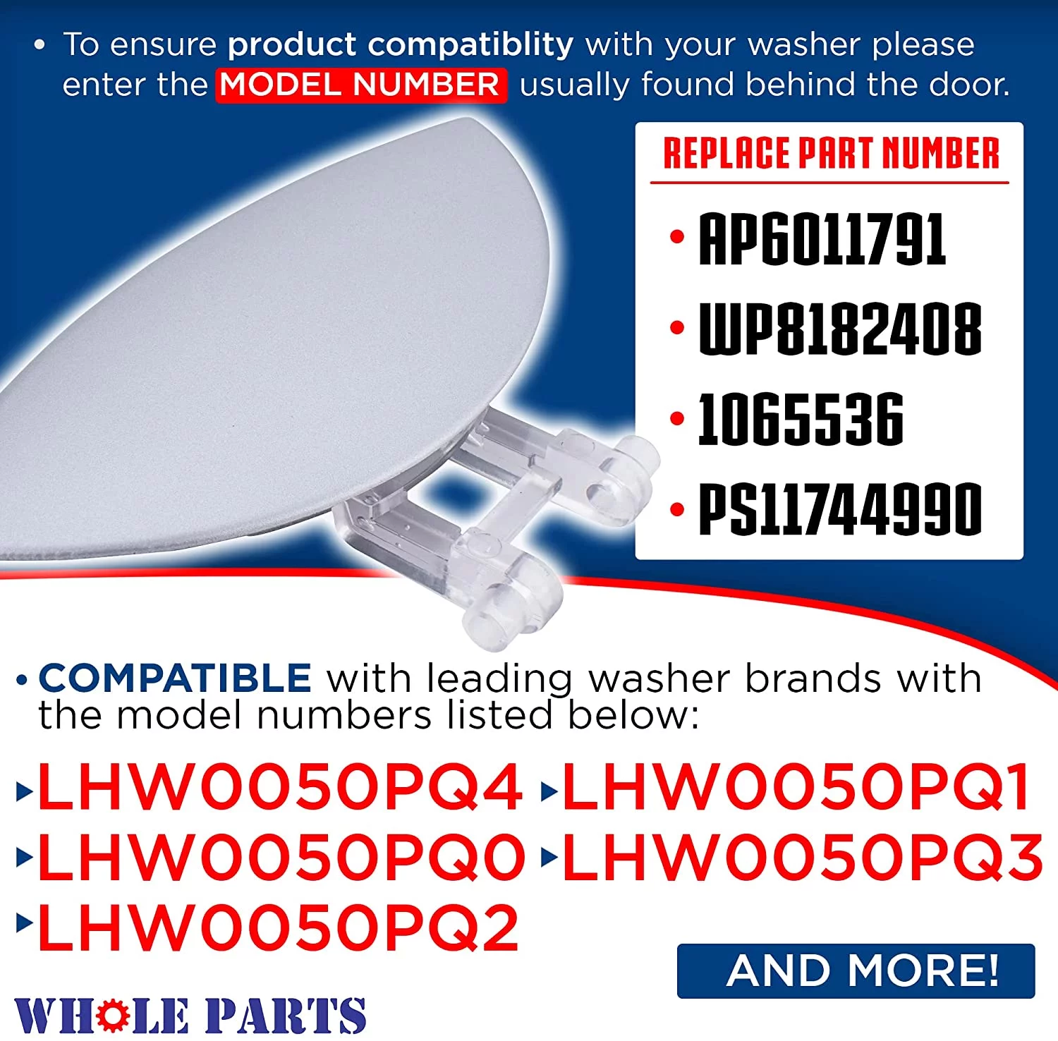 Whole Parts Washer Handle Part # 8182408 - Replacement & Compatible With Some Whirlpool Washing Machines