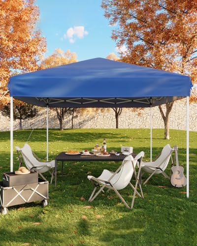 10x10 Pop Up Canopy Tent, Outdoor Tent with 3 Adjustable Height, Easy Set Up Canopy with 4 Sandbags & Carrying Bag for Camping, Parties,Outdoor Events - Blue