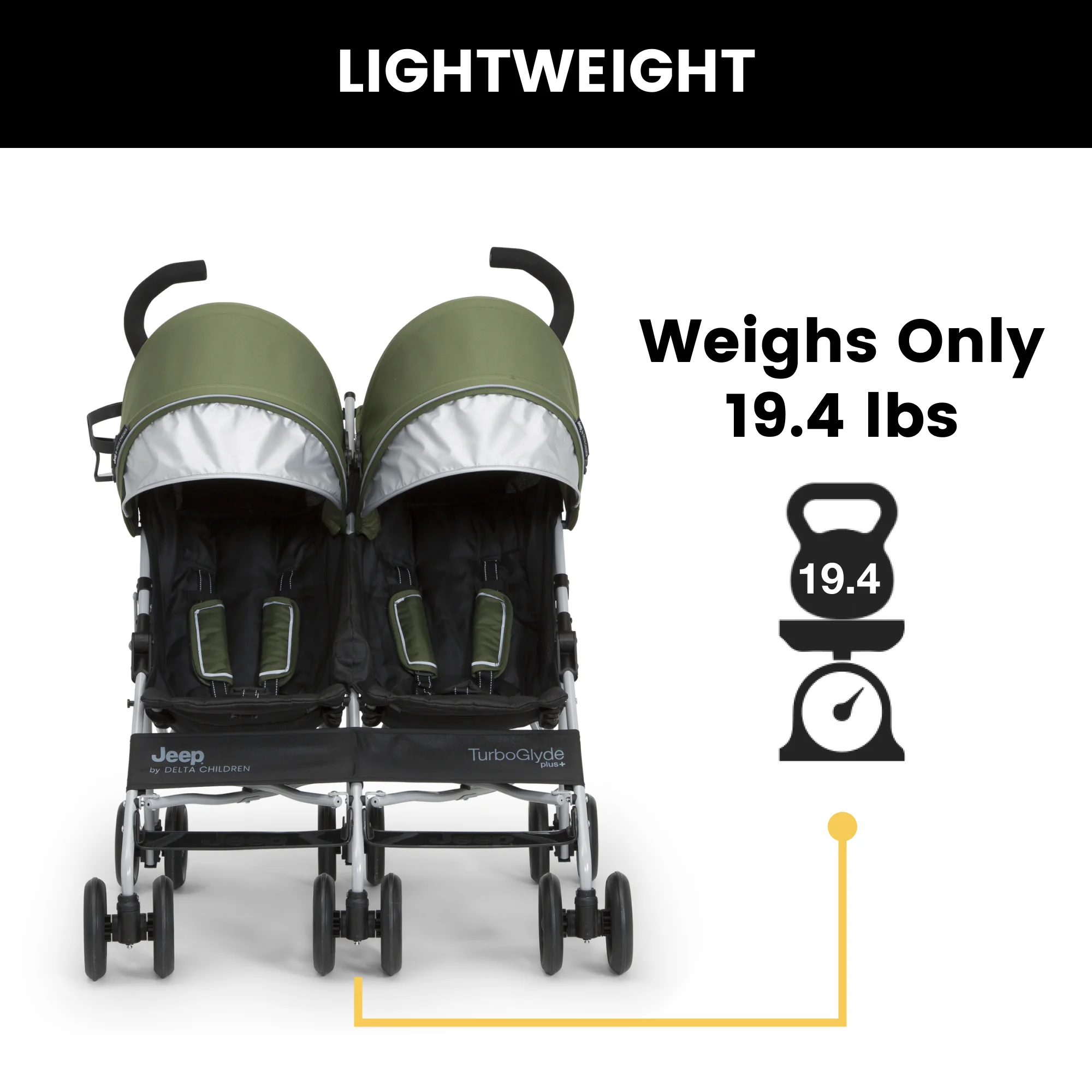 Jeep TurboGlyde Plus Side by Side Double by Delta Children, Olive Green