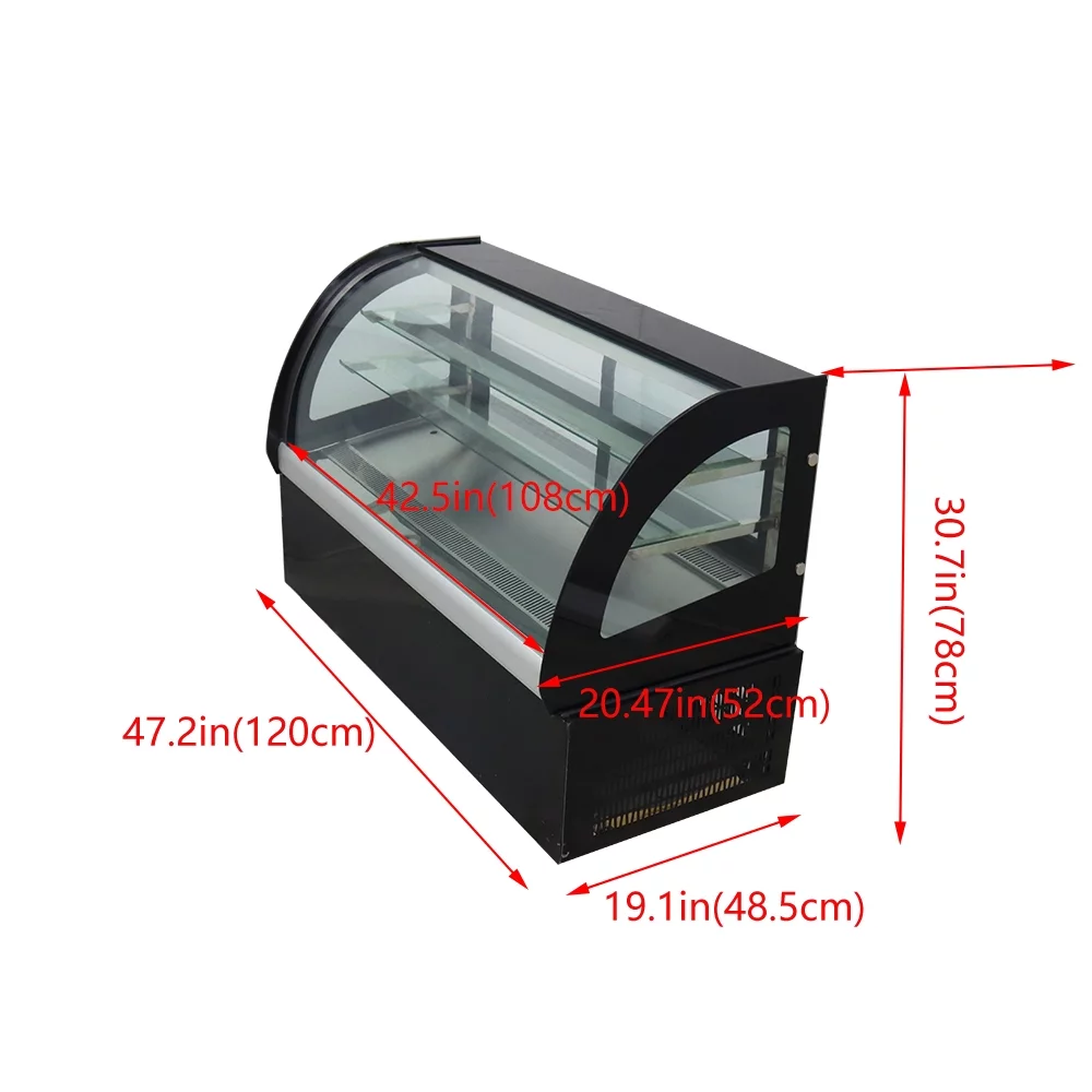 INTSUPERMAI 47" Refrigerated Cake Showcase Cooling Display Case Bakery Cabinet Defrost Right Angle 2-layer Back Sliding Door Desktop 220V