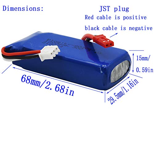 Blomiky 2 Pack 7.4V 1200mAH Lipo Battery Pack with JST Plug and Charger Replacement for UDIRC UD1601 UD1602 Pro Fisca Cheewing 1/16 Scale RC Truck RC Helicopter Drone Vehicles / X6 Battery and USB 2