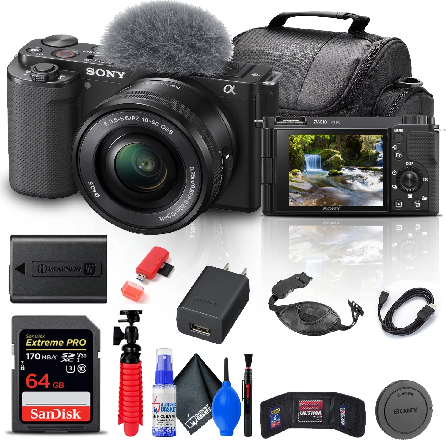 Sony ZV-E10 Mirrorless Camera with 16-50mm Lens + 64GB Memory Card + Bag + More