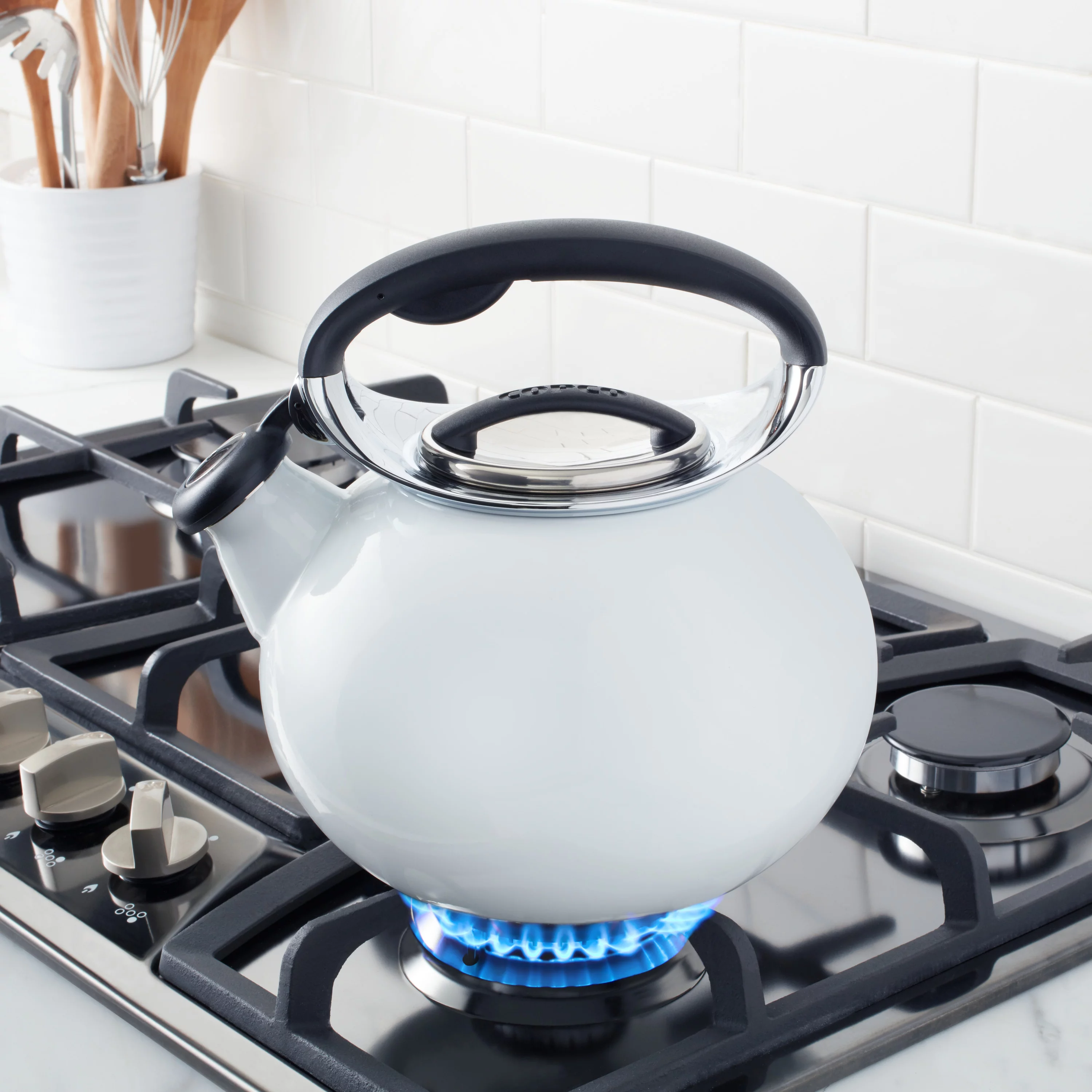 Copco Two Quart Ellipse Enamel on Steel White Tea Kettle