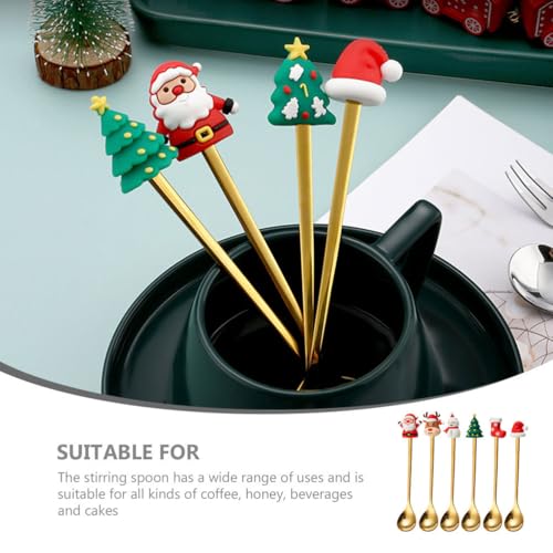 Upkoch Christmas Spoon Set, Christmas Coffee Spoons Teaspoon Stainless Steel Dessert Coffee Tea, Holiday Party Tableware, Figurine Design, Gold, 6 Pack with Red Box