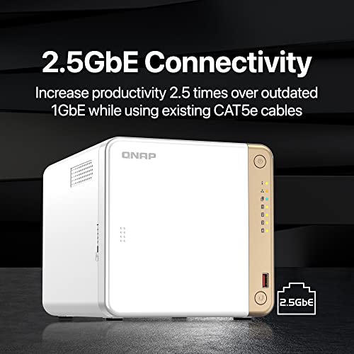 QNAP TS-462-4G-US 4 Bay Multimedia Desktop NAS with Intel Celeron Dual-core Processor with M.2 PCIe Slots and PCIe expandability and 2.5GbE (2.5G/1G/100M) Network Connectivity (Diskless)