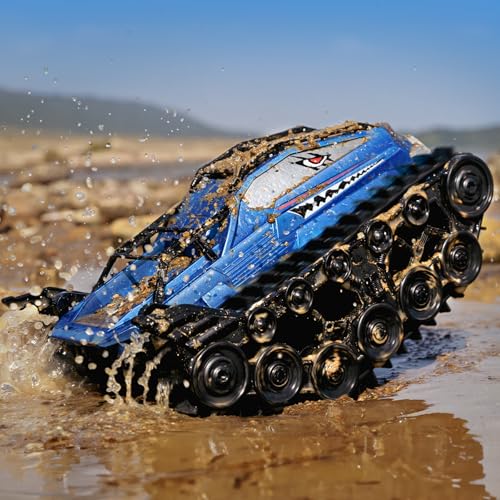Ruko 1604 Amphibious Remote Control Car, Waterproof Shark Monster Truck, 360° Rotating Tank, Full Throttle, All Terrain Vehicle Toys for Age 3 4 5 6 7 8 Year Old Boys Girls Birthday Gifts, Blue